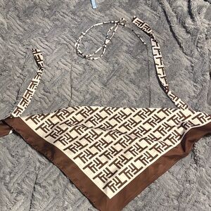 Brown and Cream Geometric crop Top